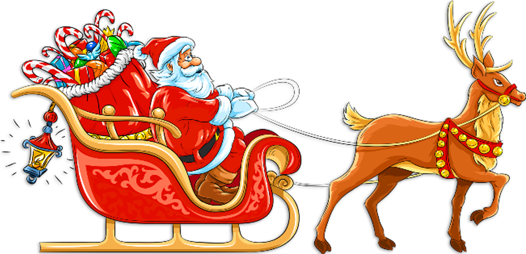 Transparent Santa With Sleigh And Deer Clipart - Santa Claus With Sleigh (650x314), Png Download