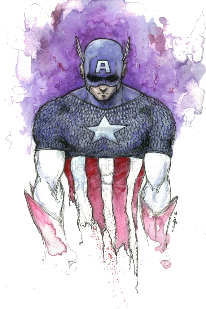 Captain America Batman Watercolor Painting Art Superhero - Captain America Watercolor (665x998), Png Download