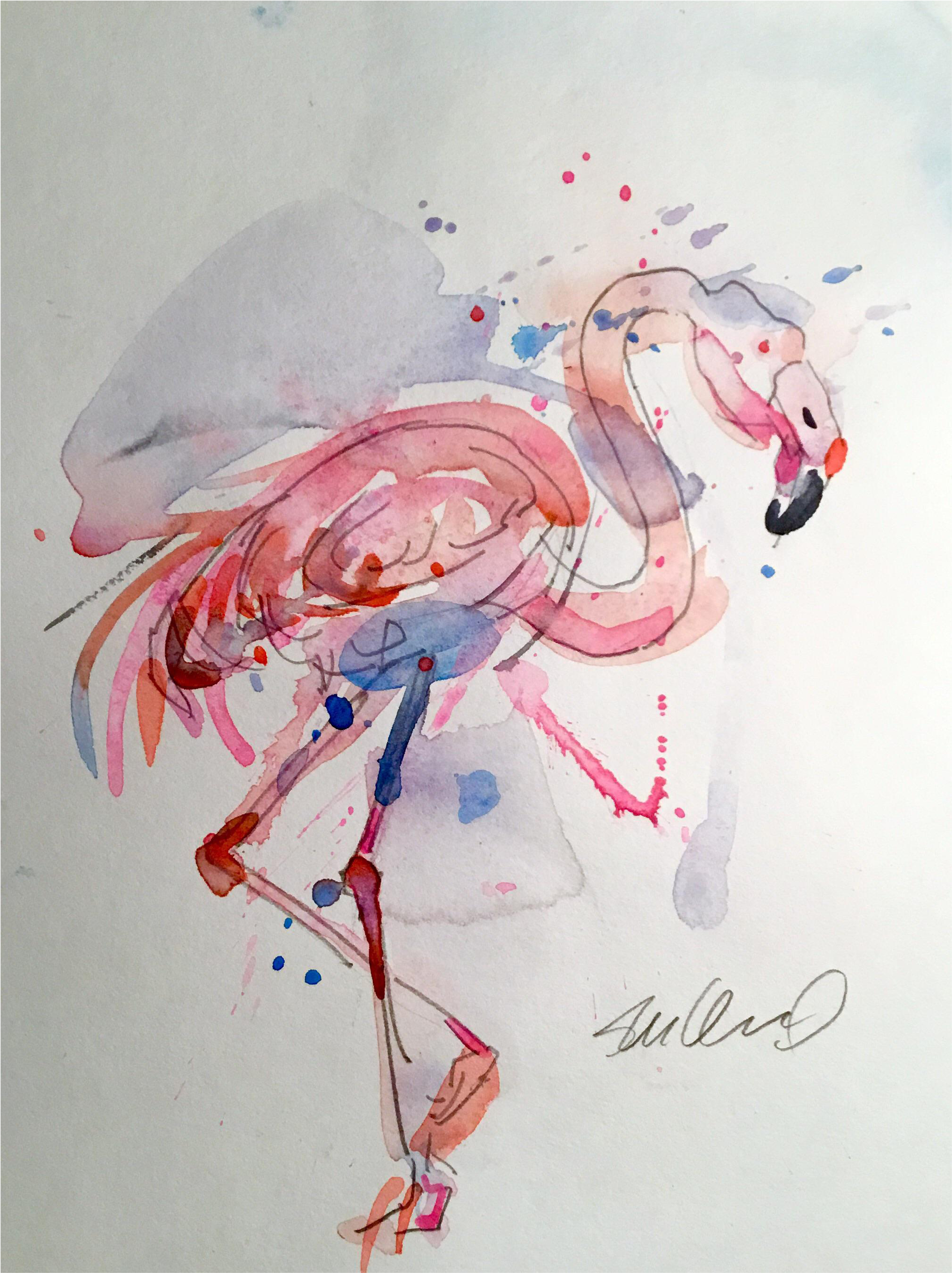 Pink Flamingo Splash Watercolor - Watercolor Painting (2246x3002), Png Download