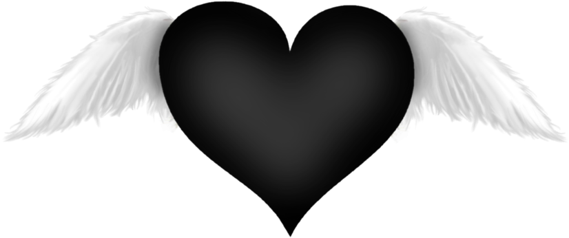 Black Heart With Wings (900x480), Png Download