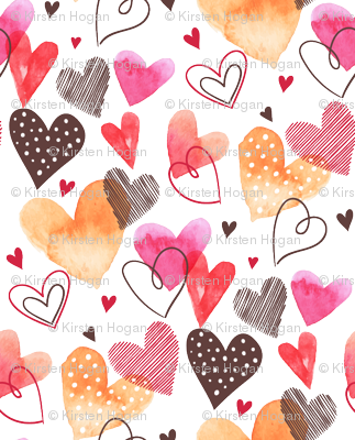 Valentine's Day Water Color Pink Red Gold Black Hearts - Buntes Niedliches Herz-musterthrow-kissen Kissen (323x400), Png Download