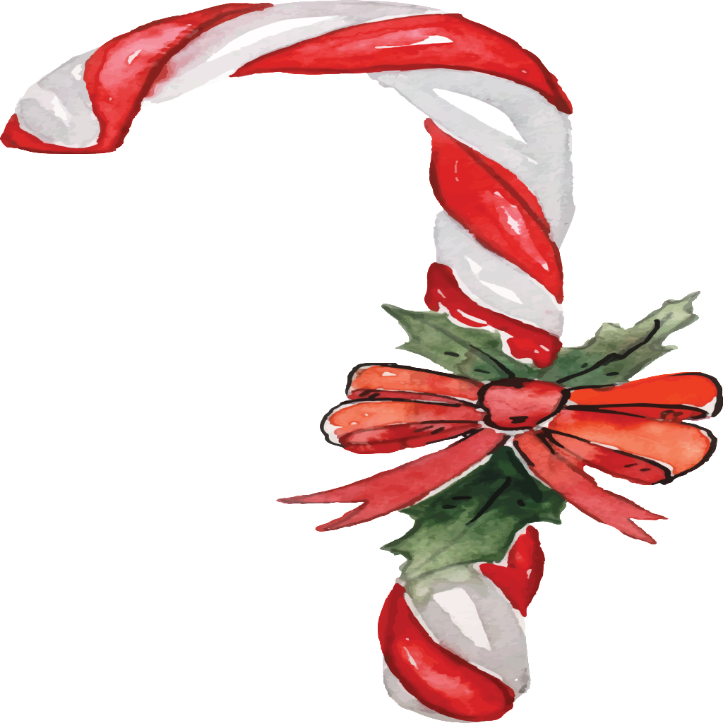 Hand Painted Watercolor Christmas Crutches Transparent - Christmas Day (1024x1024), Png Download