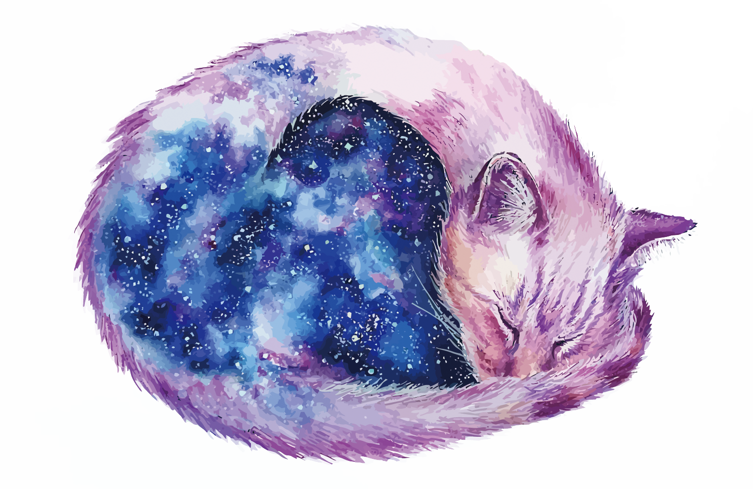 Cat Watercolor Painting Deviantart - 星空 貓咪 (1500x974), Png Download