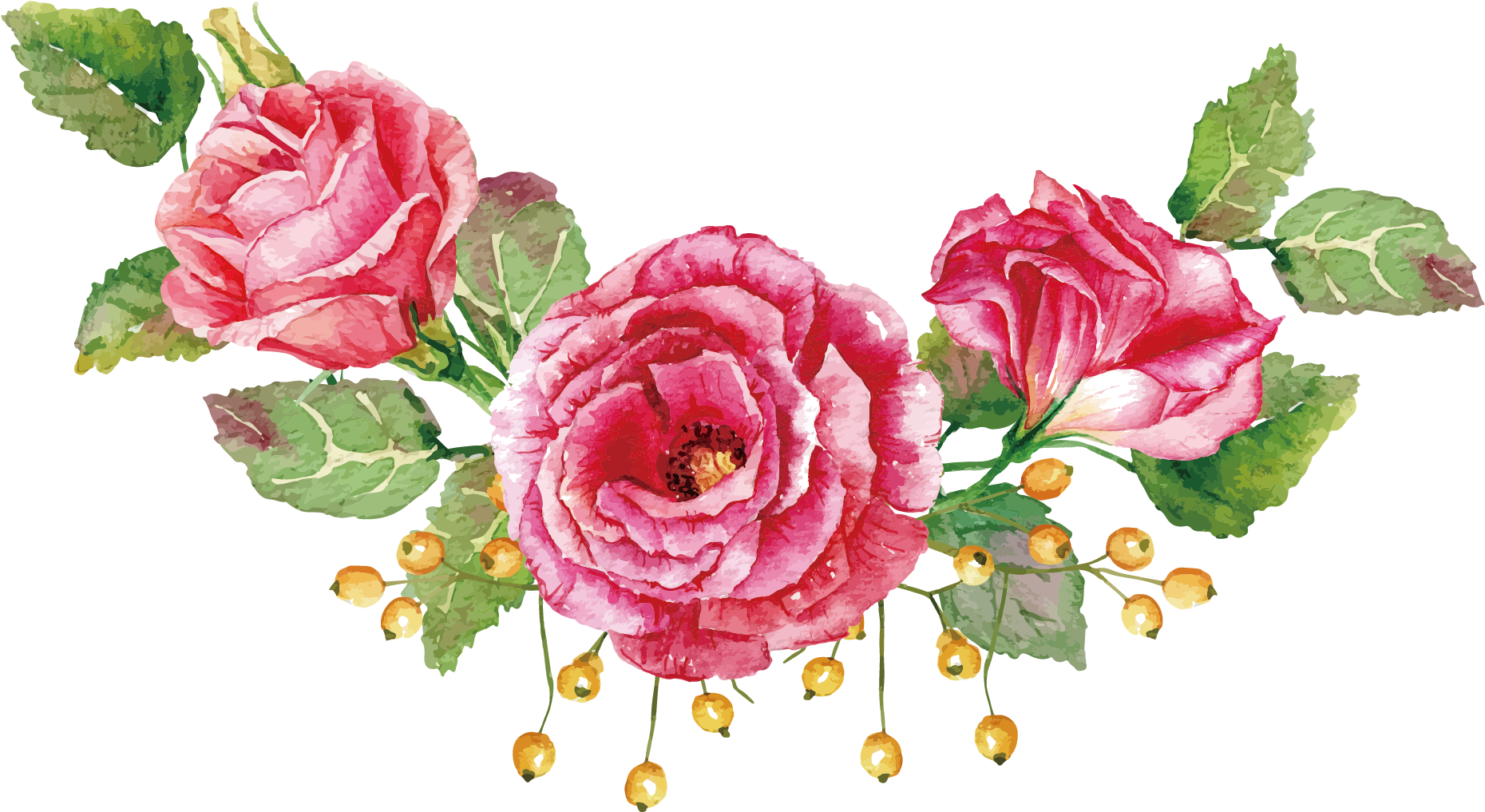 Flower Bouquet Watercolor Painting Beach Rose - Pink Rose Vector Png (2173x2390), Png Download