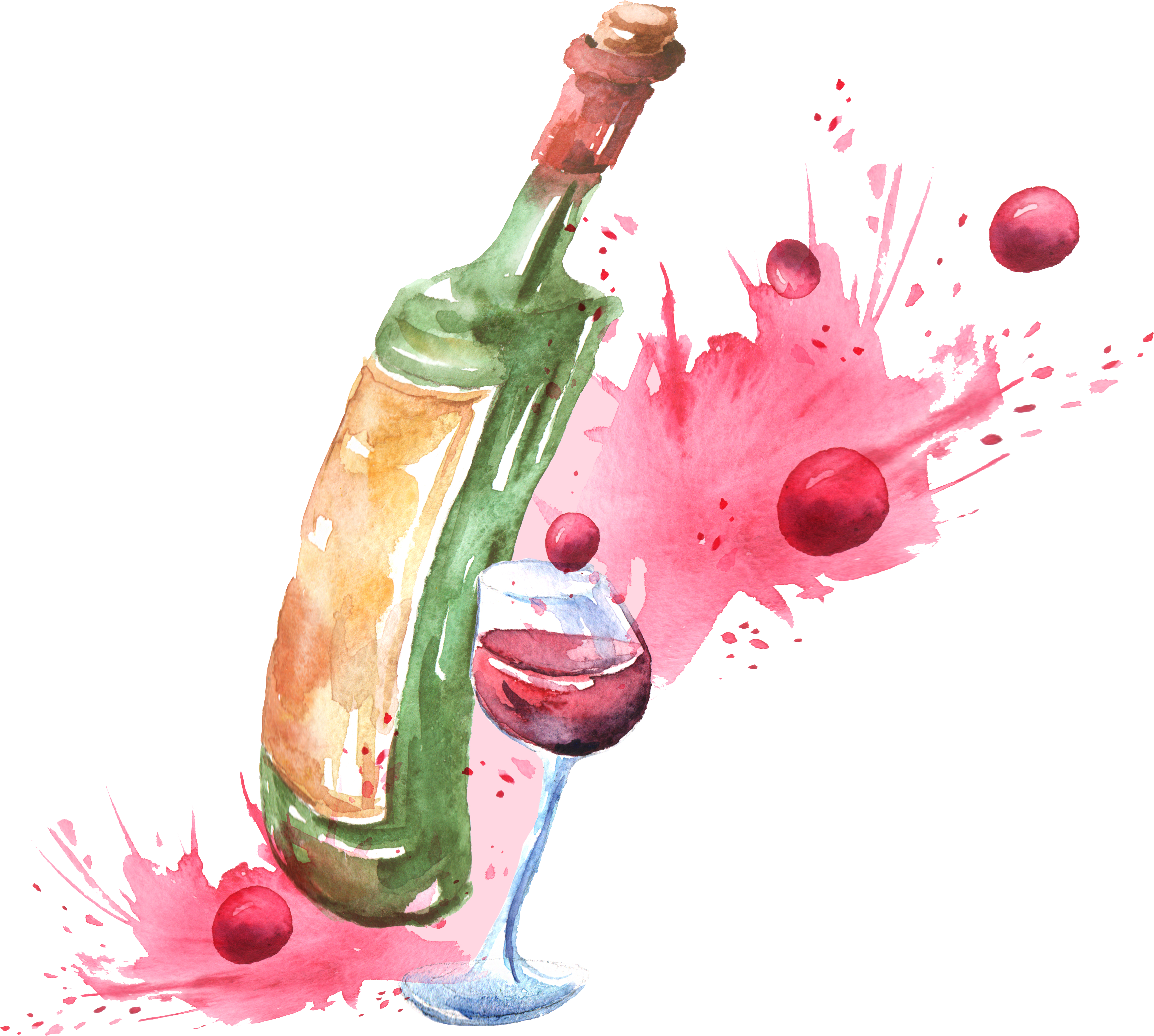 Clipart Transparent Stock Red Wine Cocktail Watercolor - Water Color Wine Png (4500x4500), Png Download