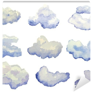Vector Set Of Watercolor Clouds Isolated On White Wall - 구름 수채화 (400x400), Png Download
