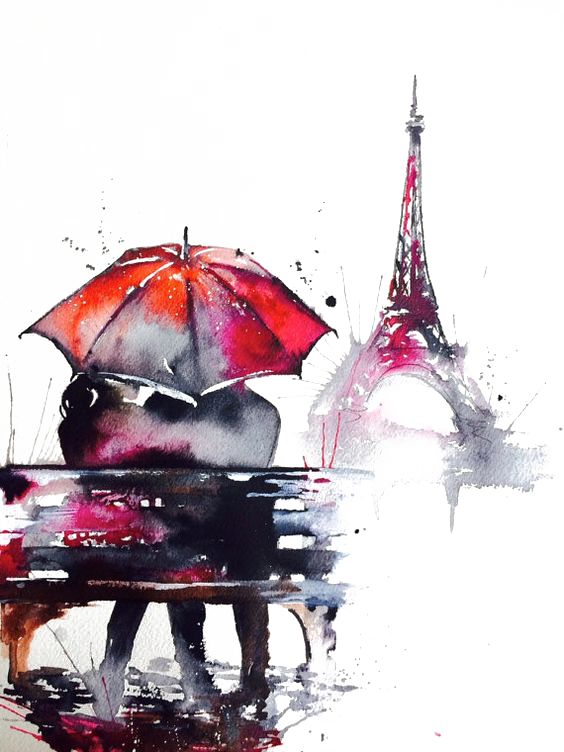 Paris Watercolor Painting Oil Painting Illustration - Water Painting Of Love (564x752), Png Download