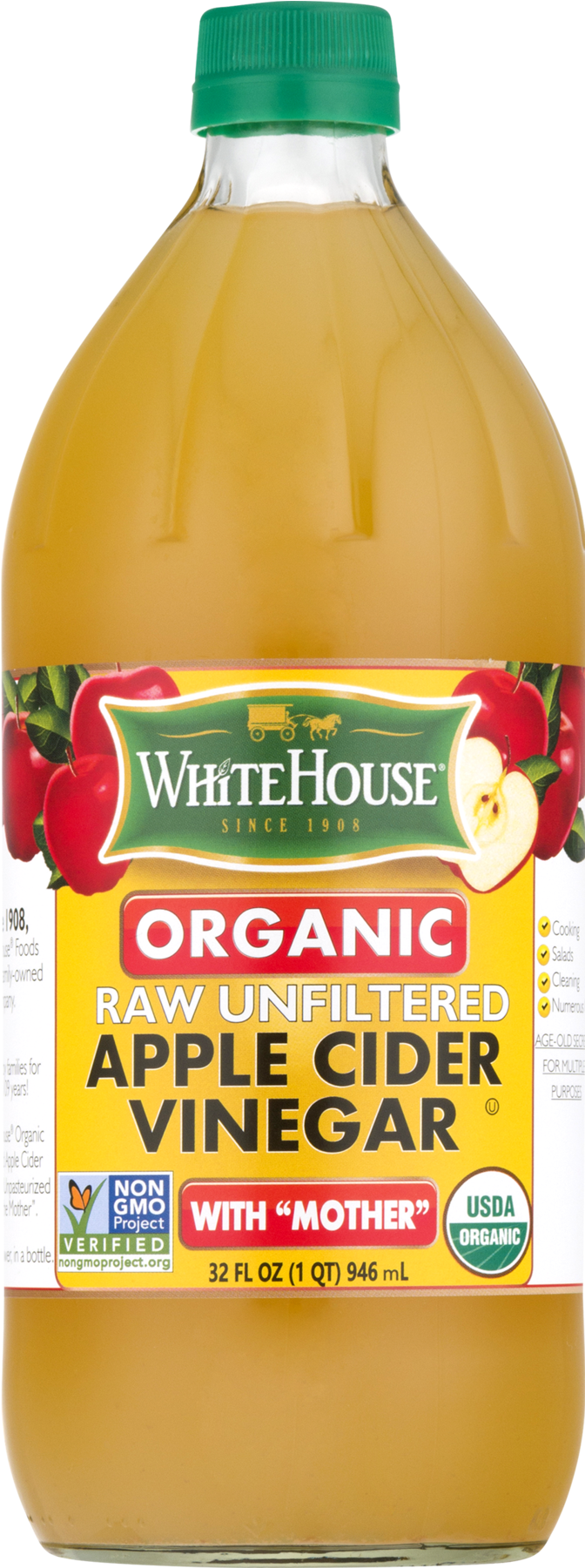 White House Organic Apple Cider Vinegar, Raw & Unfiltered, - Whitehouse Organic Acv W/ Mother (1800x1800), Png Download