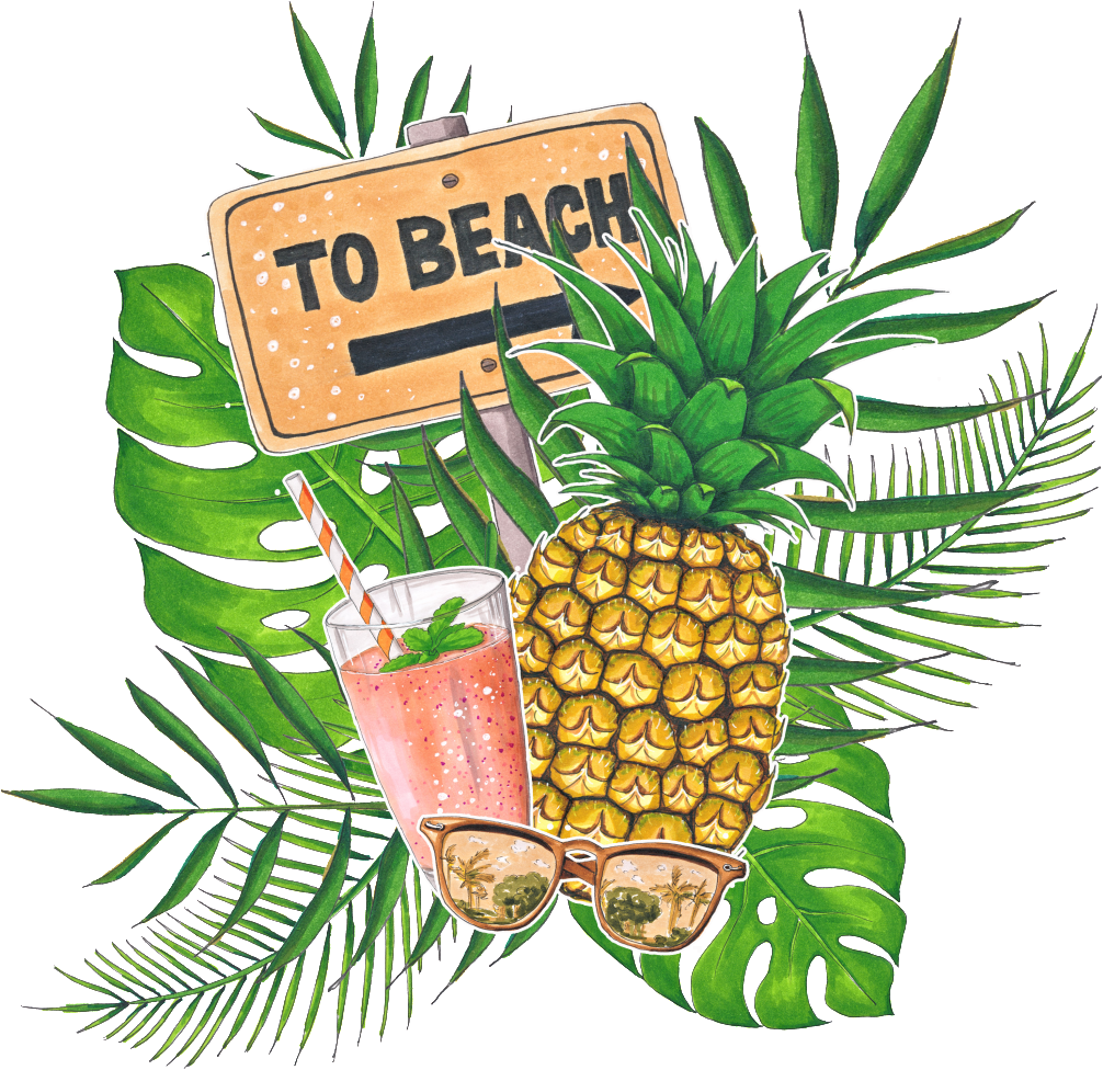This Graphics Is Hand Painted Tropical Fruit Drink - Caroline's Treasures To The Beach Summer Flag Canvas (1024x1024), Png Download