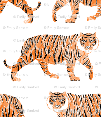 Watercolor Tiger - Black, Orange, And White Custom Wallpaper By Emilysanford (346x400), Png Download