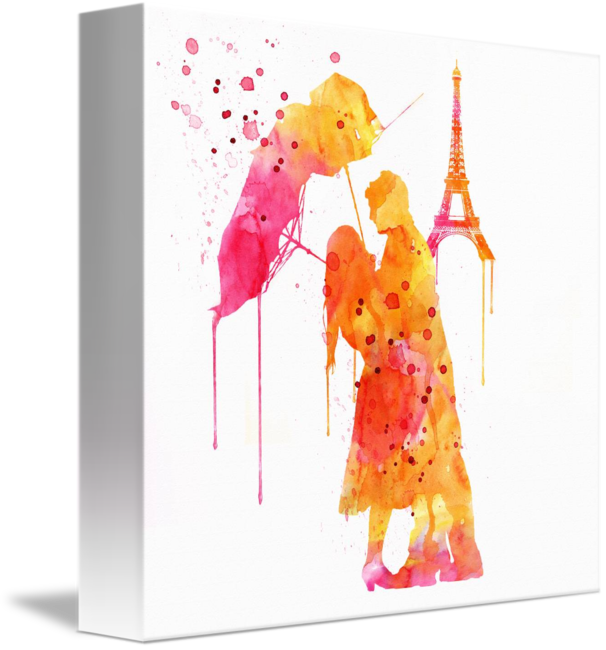 "watercolor Love Couple In Paris" By Marian - Watercolor Painting (606x650), Png Download