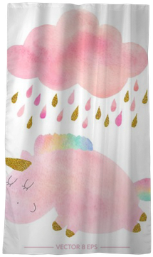 Watercolor Unicorn And Cloud With Rain Blackout Window - Rosy Maple Moth (400x400), Png Download