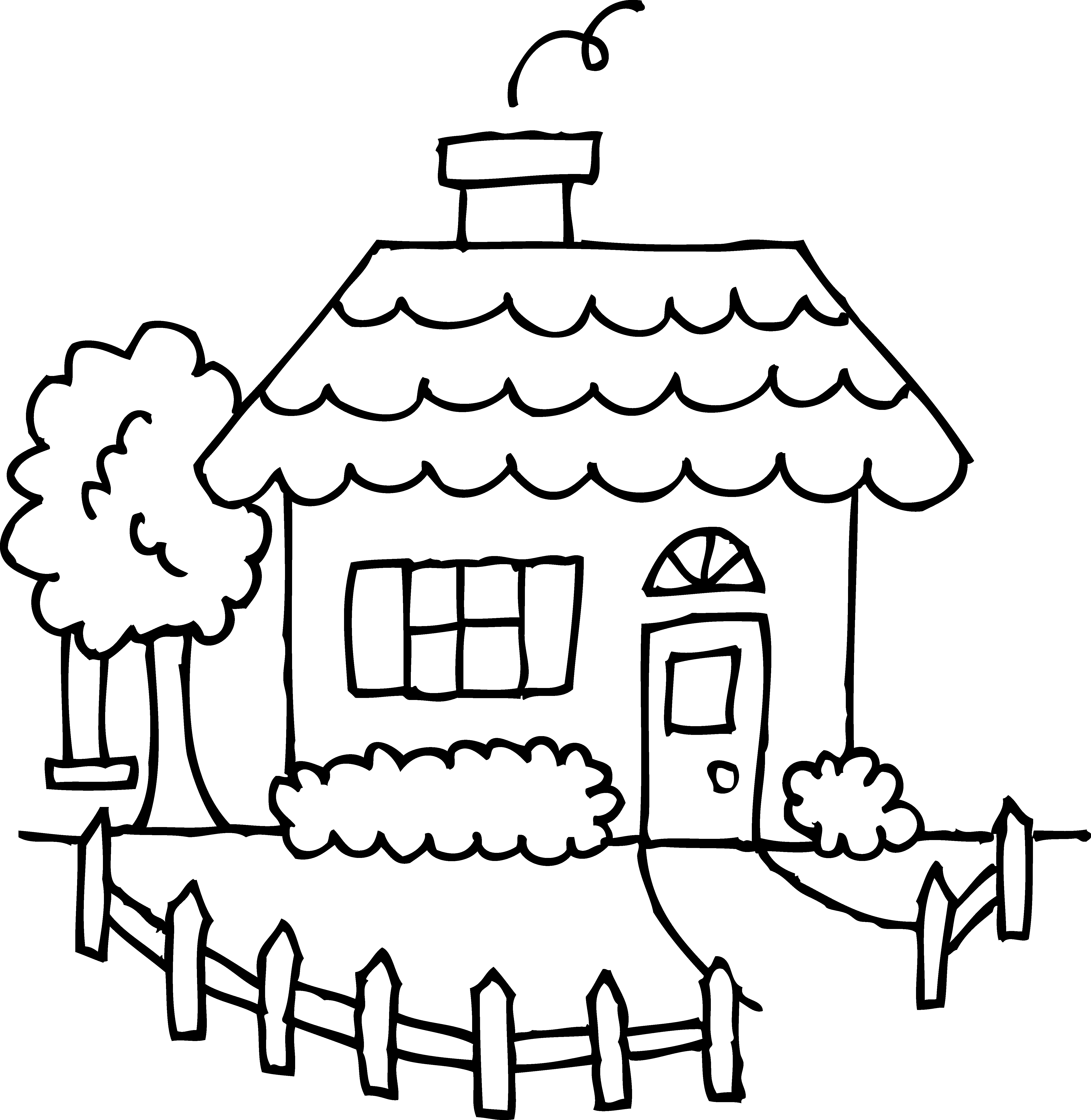 Tree - Black And White Clip Art House (5375x5517), Png Download