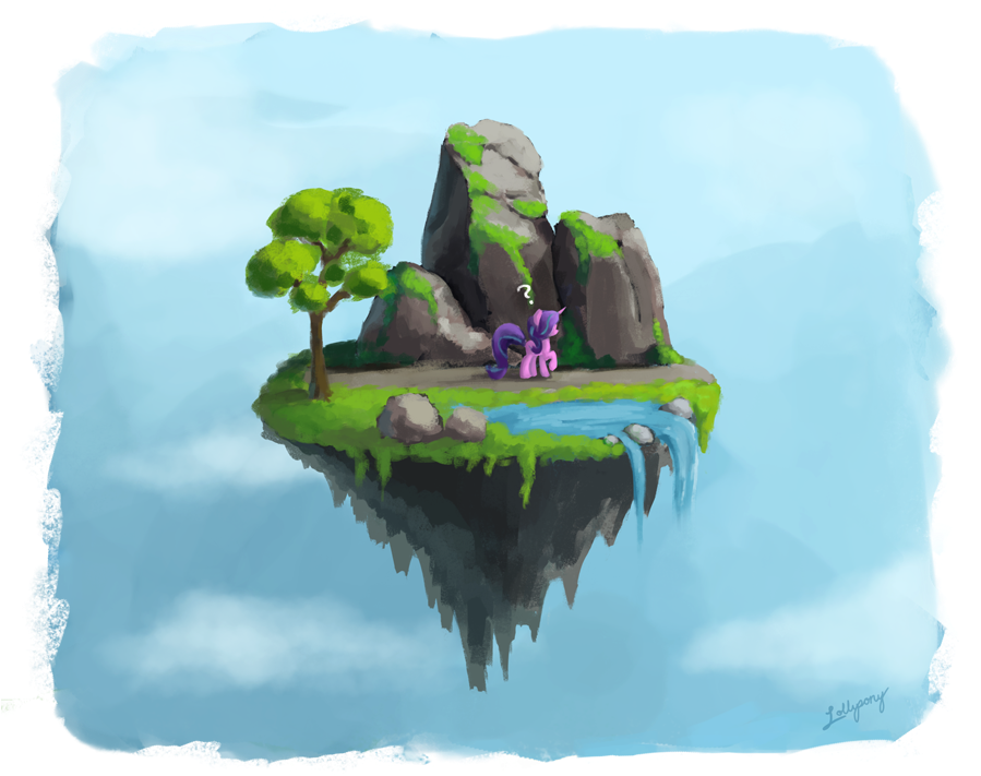 Lollipony, Cloud, Female, Floating, Floating Island, - Floating Island Waterfall Drawing (900x720), Png Download