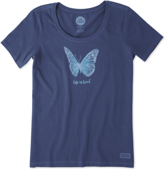 Women's Butterfly Watercolor Crusher Scoop - Life Is Good. Women's Crusher Scoop: Butterfly Watercolor (570x570), Png Download