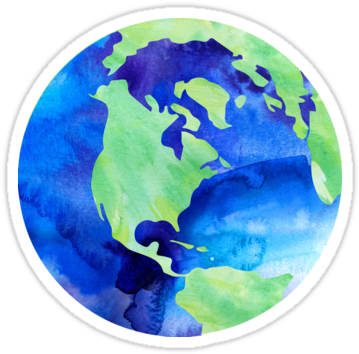 Watercolor World - Black And White Globe (375x360), Png Download