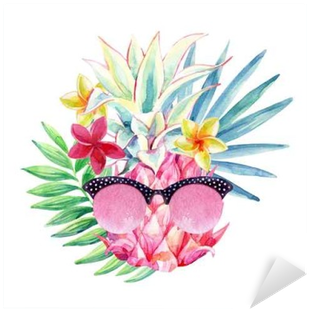 Watercolor Pineapple With Sun Glasses, Fan Palm Leaf - Aimerday Natural Rubber Yoga Mat 72x24" Nonslip Microfiber (400x400), Png Download