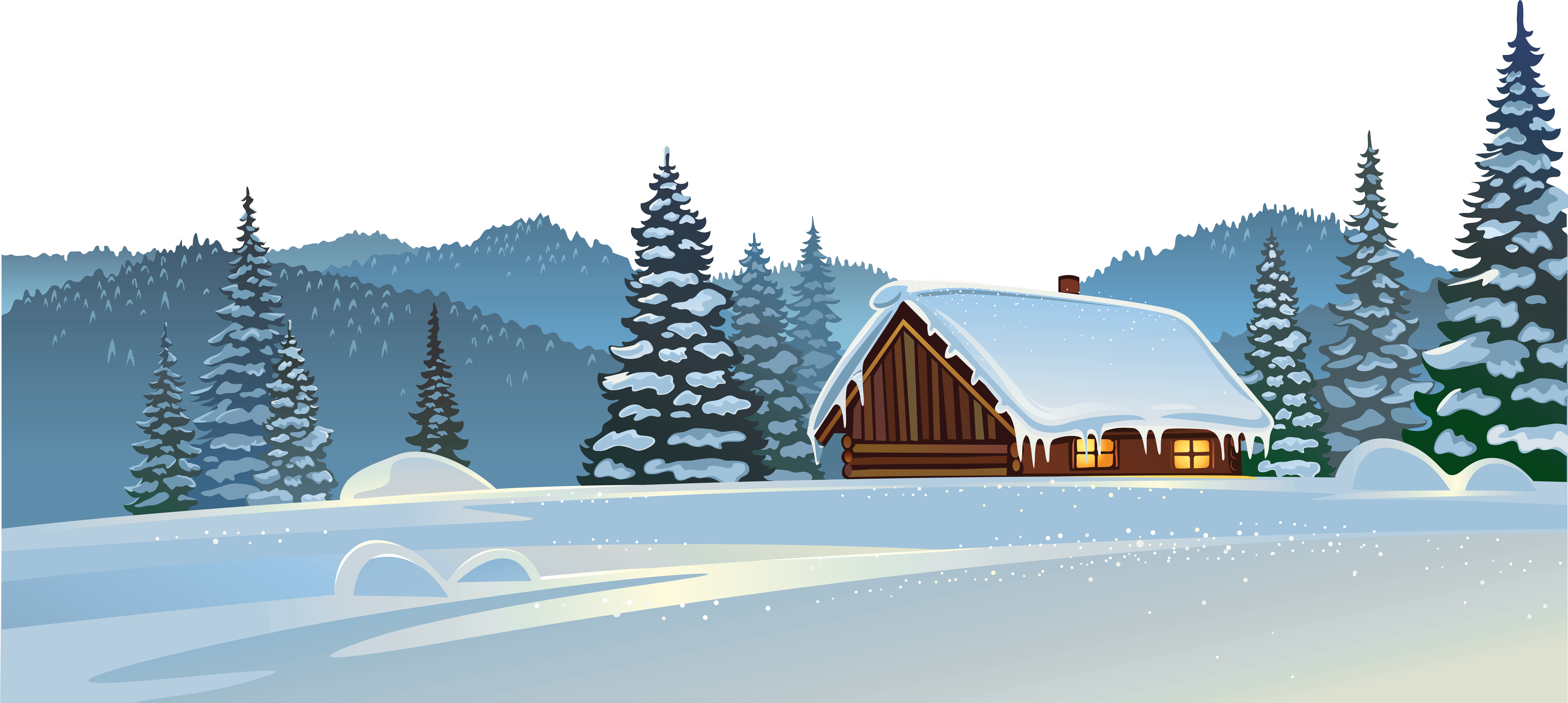 Winter House And Snow Ground Png Clipart Image - Snow House Winter Png (8350x3887), Png Download