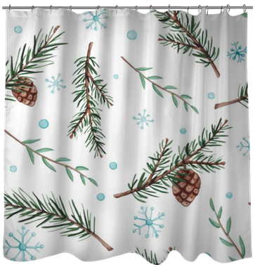Seamless Pattern Of Watercolor Fir Branches And Snow - Curtain (400x400), Png Download