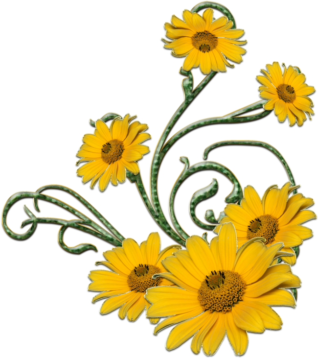 Yellow Flower And Green Swirls Png By Melissa-tm On - Green And Yellow Flowers Png (800x800), Png Download