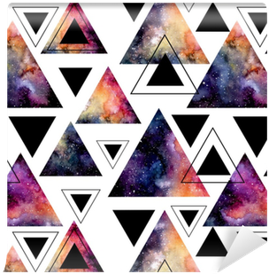 Seamless Pattern Of Watercolor Triangles And Galaxy - Watercolor Galaxy Triangle (400x400), Png Download