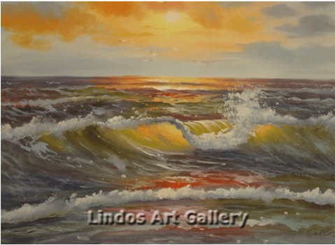 Seascape Waves And Sun Oil Painting - Oil Painting (520x574), Png Download