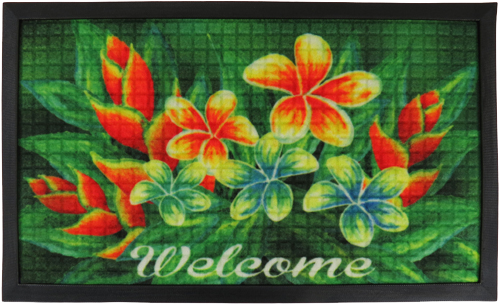 Kc Hawaii Welcome Floral Tropical Door Mat 30" X 17.75" (500x500), Png Download