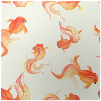 Seamless Background With Hand Drawn Goldfish - Goldfish Watercolor (400x400), Png Download