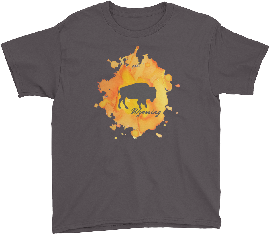Wyoming Watercolor Burst Bison - T-shirt (1000x1000), Png Download