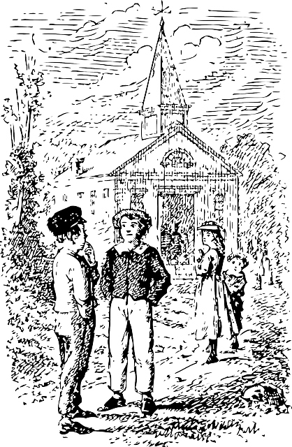 Church, Outline, People, Boy, Man, Automatic, Talking - Tom Sawyer Religion (418x640), Png Download