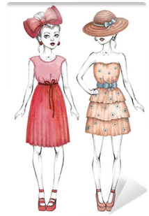 Line Art And Watercolor Wall Mural • Pixers® • We Live - Time To Dress Up! Always Beautiful 2017 Monthly Planner (400x400), Png Download