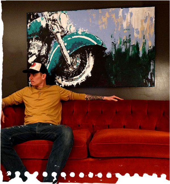 Acrylic On Canvas - Motorcycle Acrylic Painting (627x669), Png Download