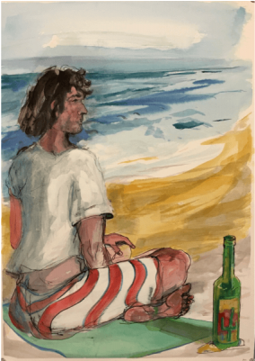Beautiful Jesse At The Beach, Jan - Watercolor Paint (369x400), Png Download