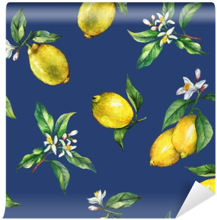 The Seamless Pattern Of The Branches Of Fresh Citrus - Watercolor Painting (400x400), Png Download