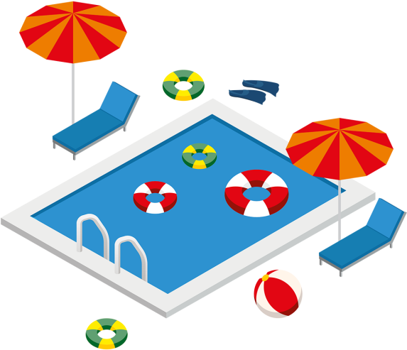 Isometric Swimming Pool With Summer Elements, Isometric, - Isometric Swimming Pool (640x640), Png Download