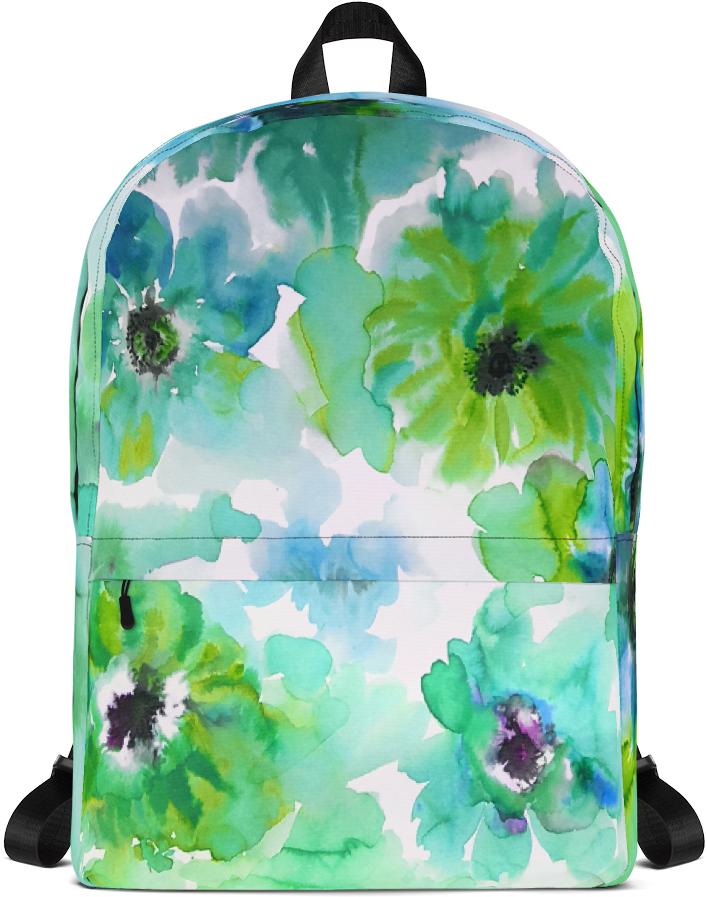 Watercolor Anemones Green Backpack - Png Watercolor Anemones Orange & Yellow Backpack (1000x1000), Png Download