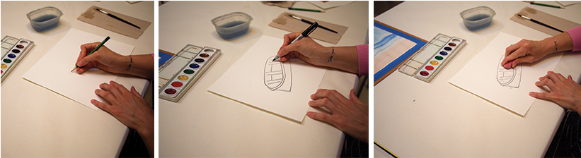 Next, Draw The Little Boat On The New Sheet Of Paper - Sketch (820x312), Png Download