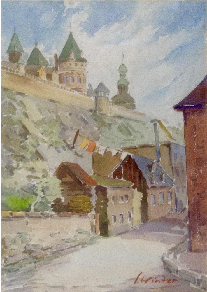 L Winter, European Castle Landscape Watercolor Painting (1000x1000), Png Download