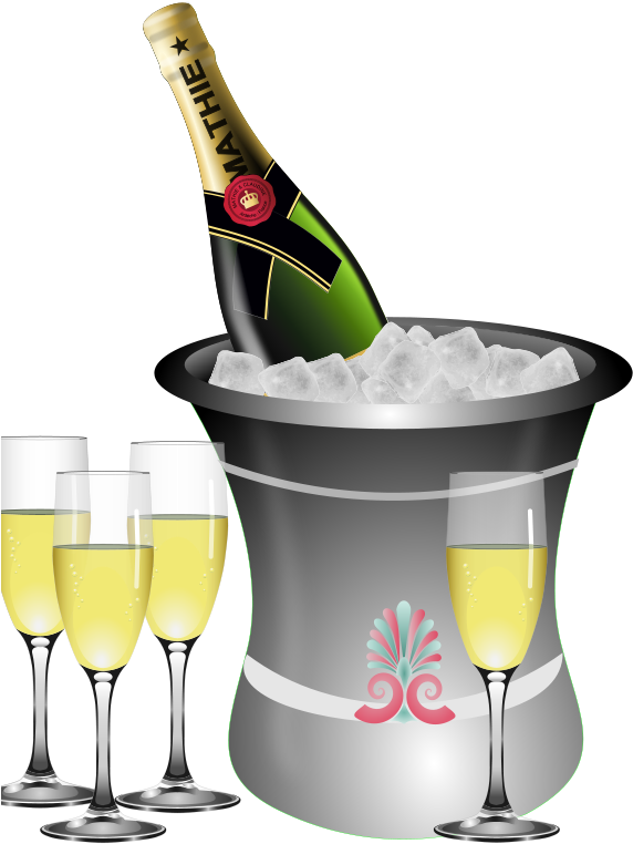 Champagne - Champagne Bottle And Glasses Clipart (572x800), Png Download