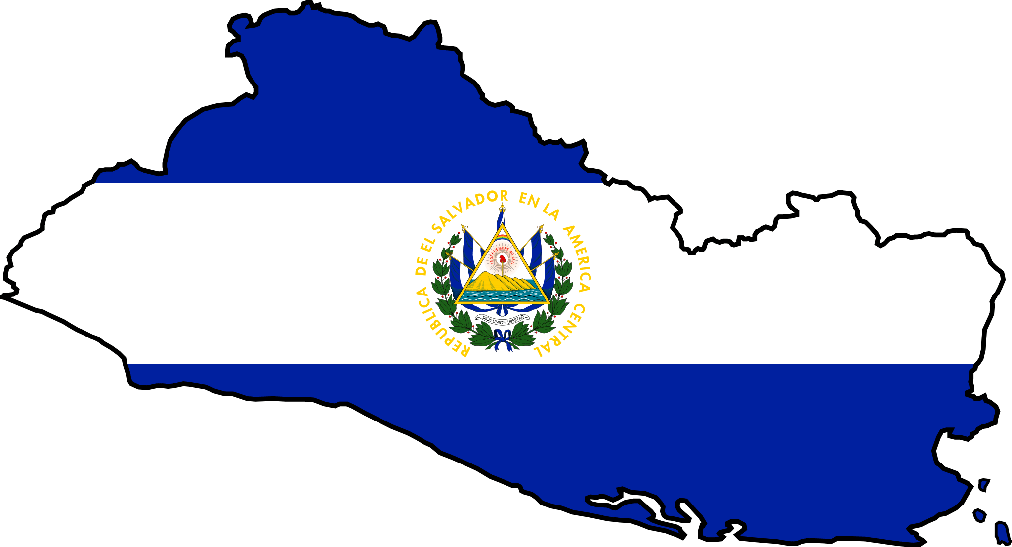 Bandera De El Salvador - El Salvador Map Flag (2048x1107), Png Download