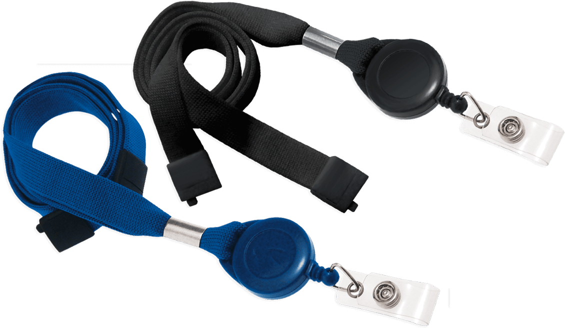 Tubular 16mm Break-away Lanyards With Badge Reel - Breakaway Black Lanyard And Retractable Badge Reel (1200x720), Png Download