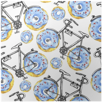 Watercolor Seamless Pattern Bicycles With Donuts Wheels - Bicycle (400x400), Png Download