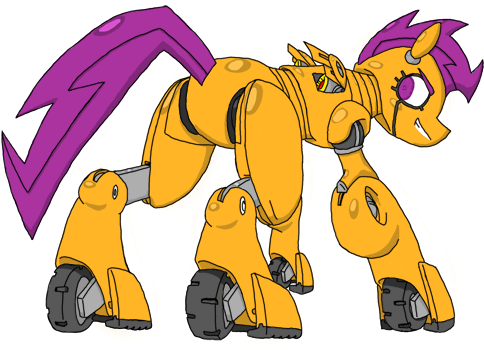 The My Little Pony Segment From Robot Chicken Last - Scootaloo Robot (500x400), Png Download