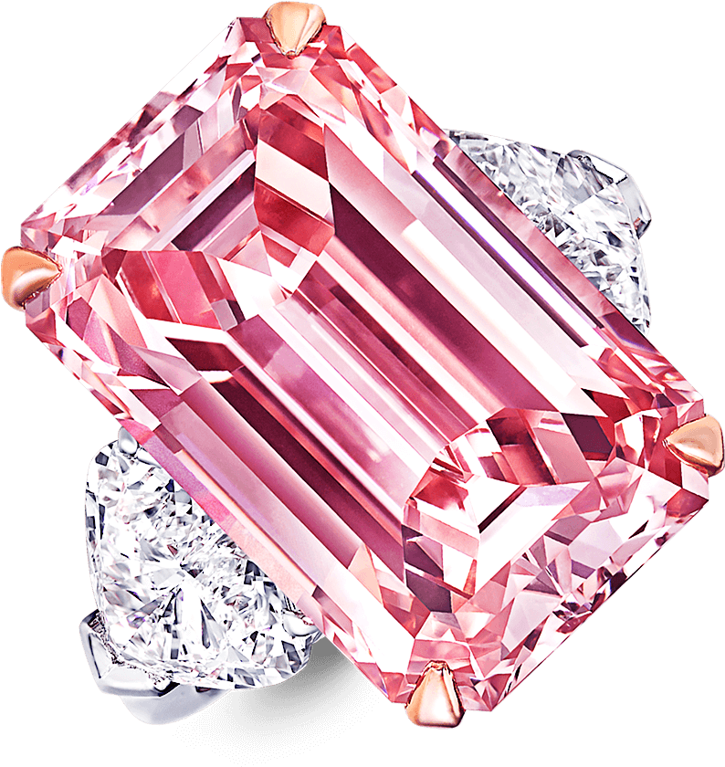 A Graff Emerald Cut Pink Diamond Ring With Heart Shape - Pink Emerald Cut Diamond Ring (2000x2000), Png Download