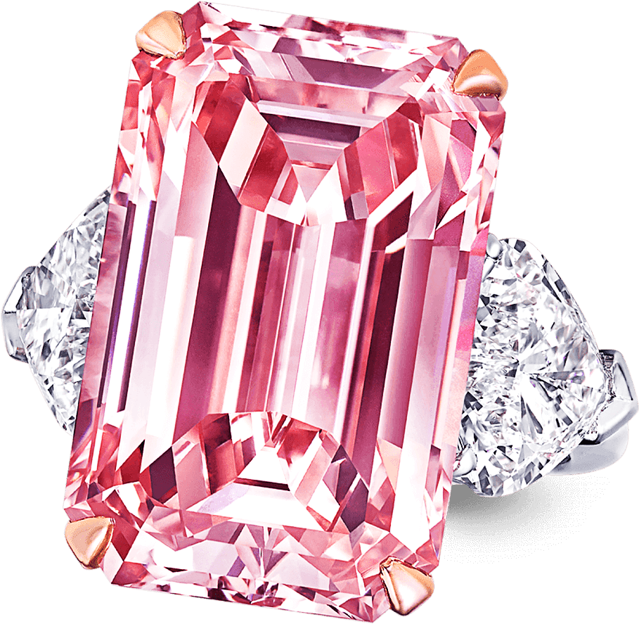 A Graff Emerald Cut Pink Diamond Ring With Heart Shape - Pink Diamond Ring (2000x2000), Png Download