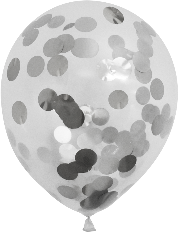 Clear Balloons With Silver Confetti - Silver Confetti Balloon (697x900), Png Download