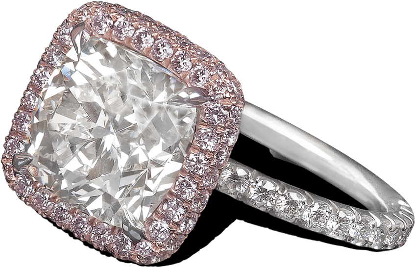 Ring Anastasia Multirow Halo Pink Diamonds Curved Stems - Pink Pave Halo (1000x1000), Png Download