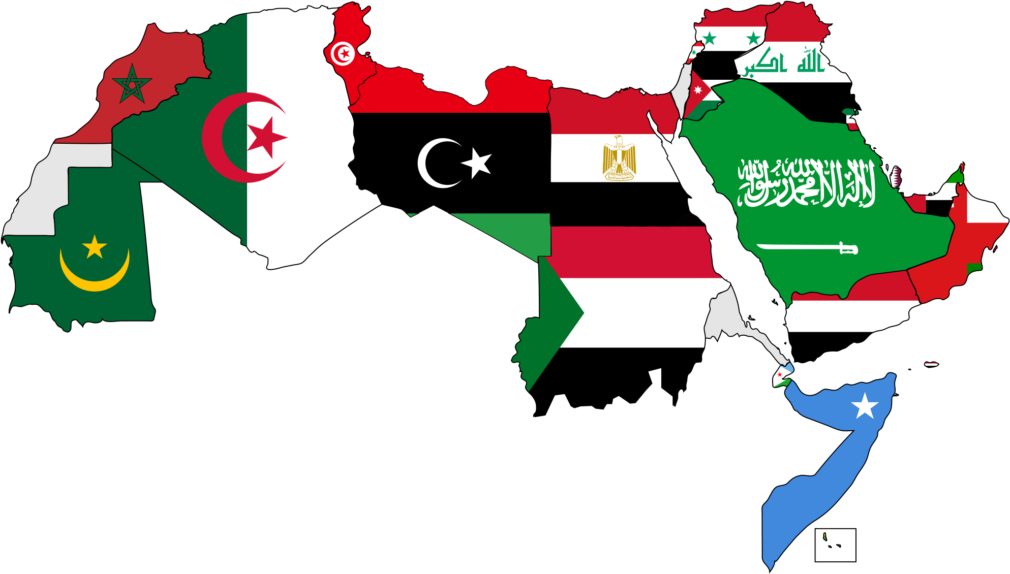 A Map Of The Arab World With Flags - Learn And Memorize Arabic Vocabulary (2000x1139), Png Download