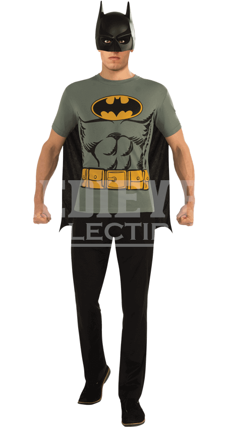 Adult Batman Grey Cape T-shirt With Mask - Batman T Shirts Costume (850x850), Png Download