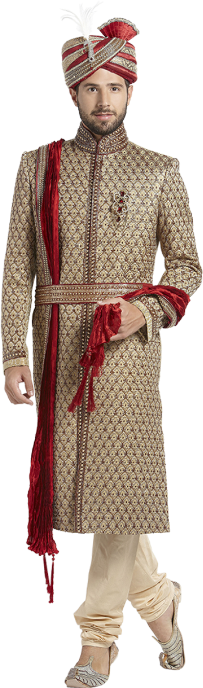 Manyavar Brown Embroidered Earthy Chipakan Sherwani - Sherwani For Men Png (960x1441), Png Download
